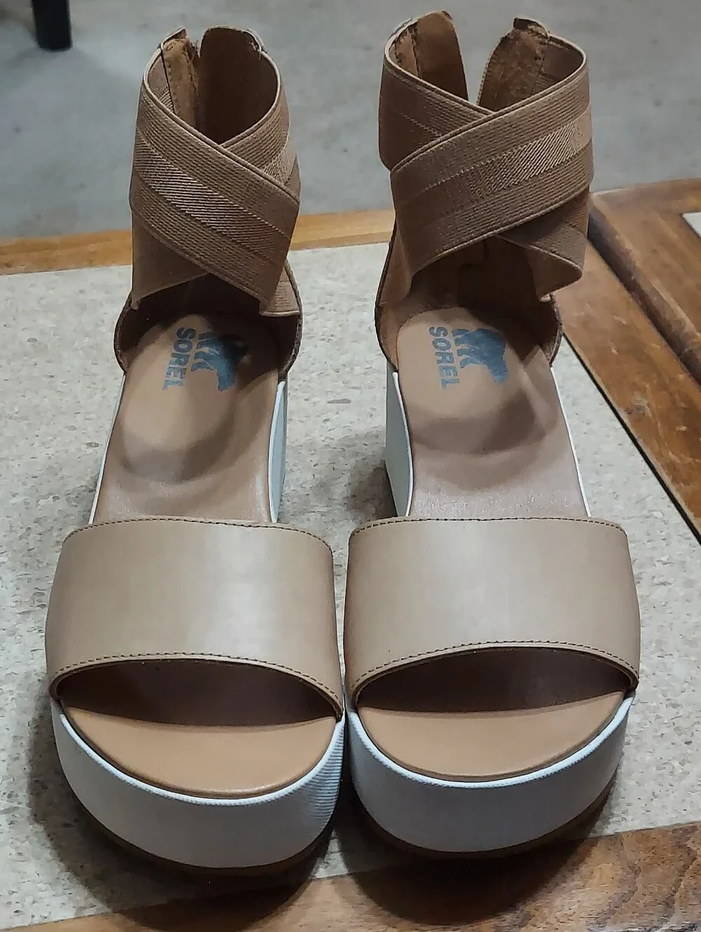 Sorel Beige Tan Cameron Platform Sandals